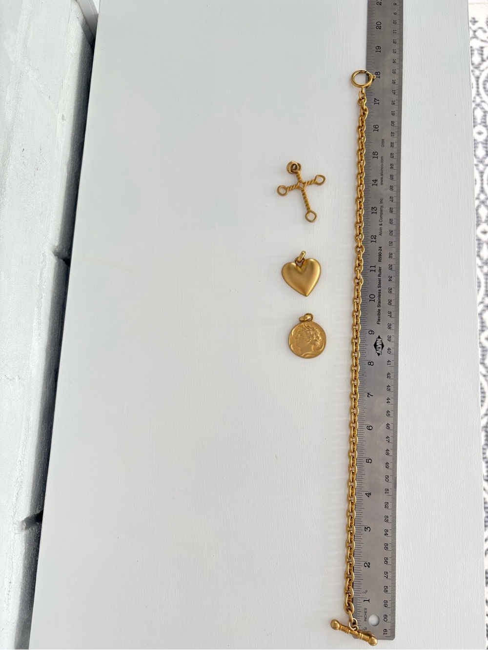 Matte Gold Pendant Charm Necklace with Heart Coin Cross Charms - Picture 9 of 13